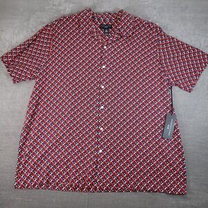 Shaquille Oneal XLG Mens Red Geometric Print Linen Blend Button Up Shirt 2XL
